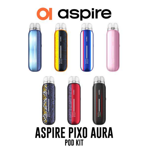 Aspire Pixo Aura Pod Kit in 8 stylish color options – premium refillable vape device with sleek design, ideal for MTL vapin